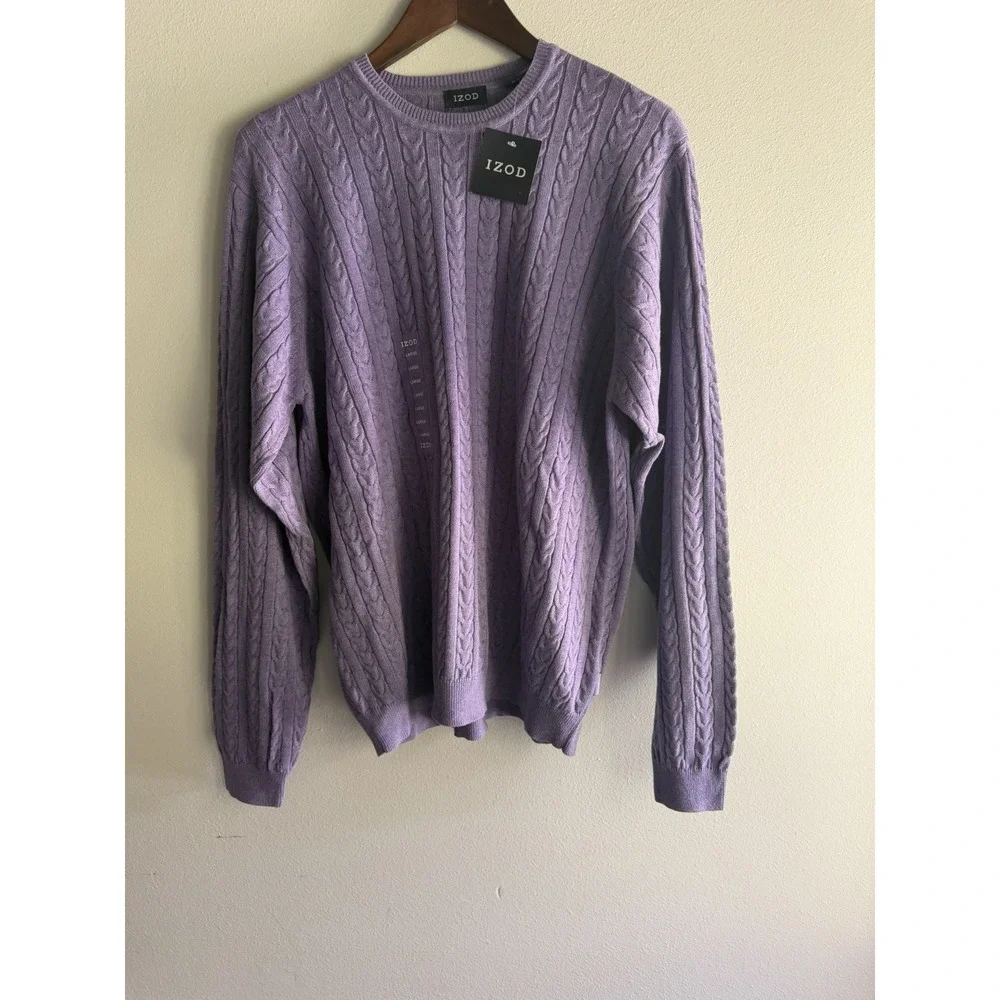 Izod Men Cable Knit Sweater Size‎ L Cotton Preppy Coastal Nantuckit Golf